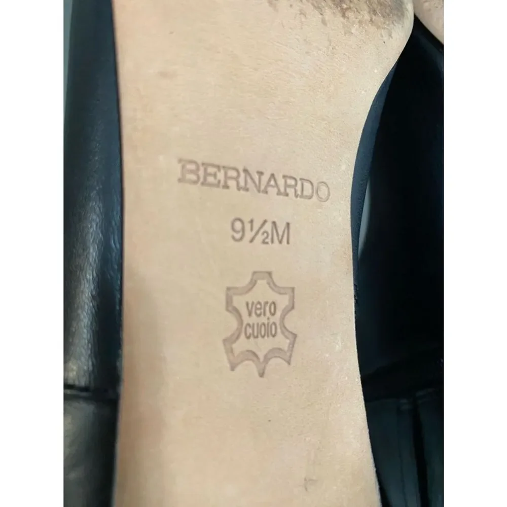 Bernardo Black Leather slender square toe Ankle Boots with Side Strap Size 9.5